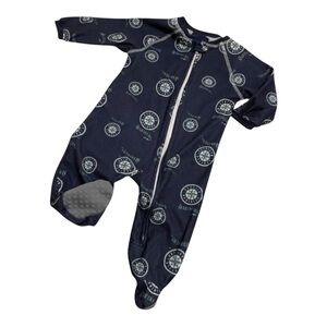 Seattle Mariners Baby Boy 3-6m Navy Raglan Zip Up Sleeper Coverall Footed Pajama